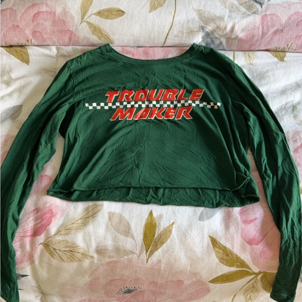 Green Long Sleeve 'Trouble Maker' Top